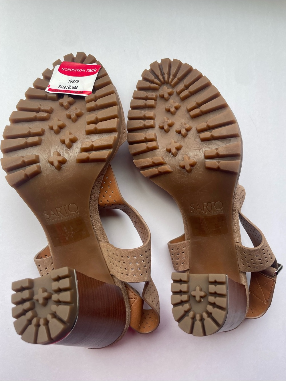 SARTO By Franco Sarto Tan Perforated Suede Block Heel Sandals - Picture 5 of 7
